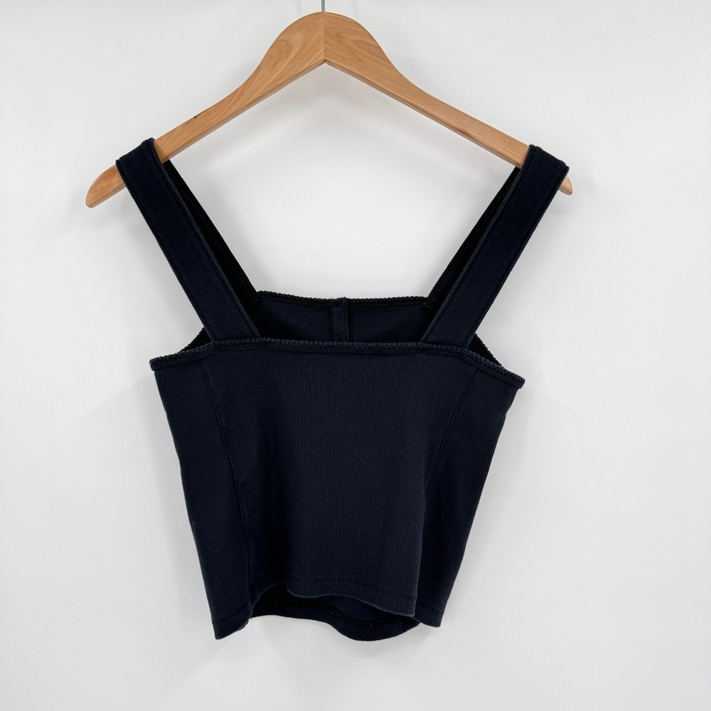 Abercrombie & Fitch Black Wide Strap Square Neck Ribbed Tank Top Women's S - Picture 5 of 9